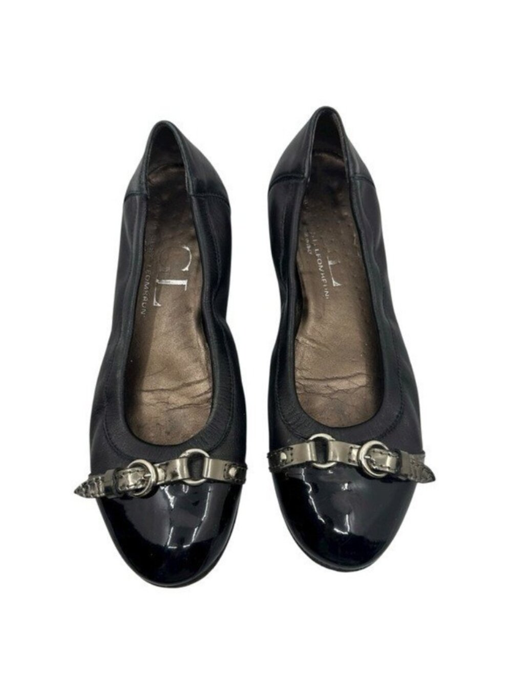 AGL 37.5 / US 7.5 Monika Cap Toe Ballet Flats Black Leather Buckle Strap Slip On - Picture 5 of 10